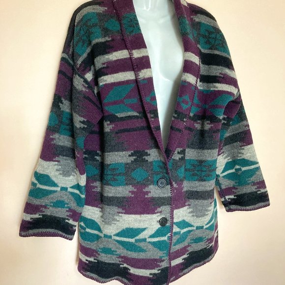 Vintage Alps Fine Womens Apparel Knit Cardigan Sweater southwest Pure Wool S - Picture 3 of 14